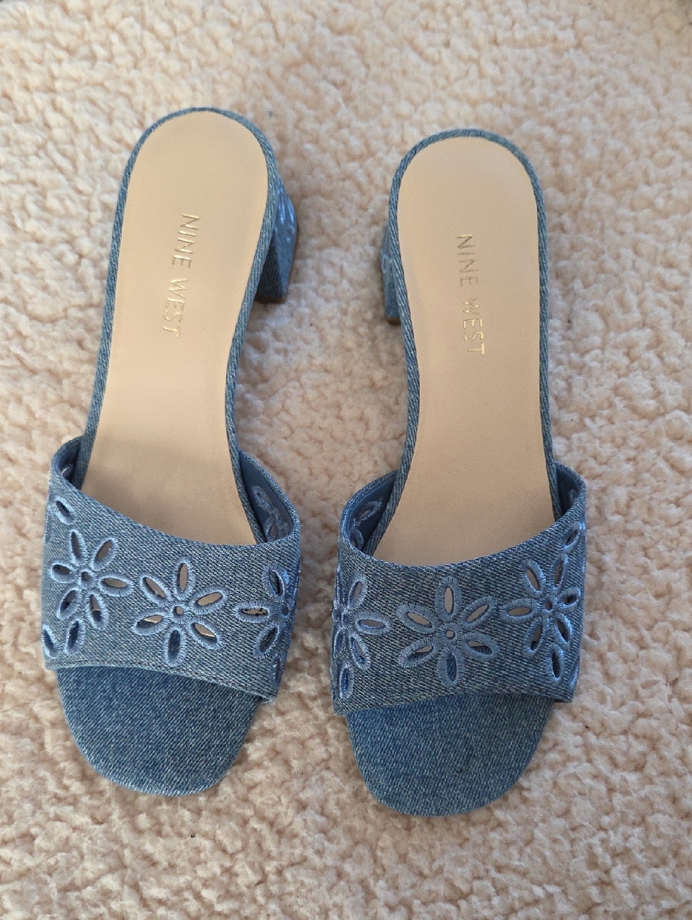 Womens Sz 7 Nine West Lidey Eyelet Slide in Blue-New Without Tags